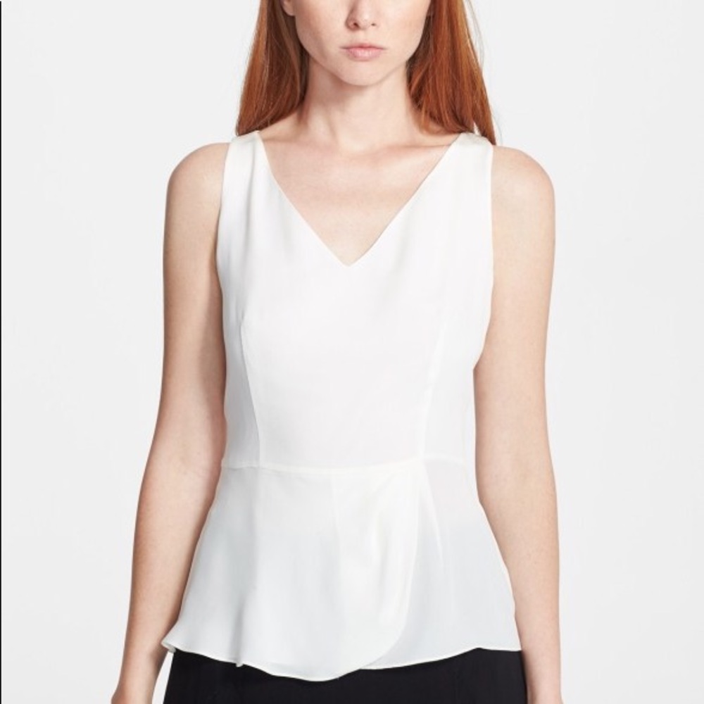 NWT Petite Theory Maggie Silk Peplum Too (white)